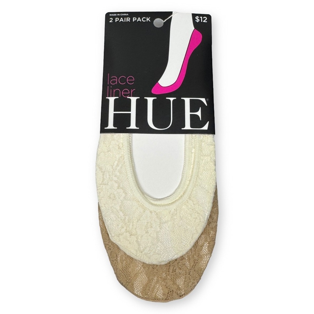 Hue Lace Liner Socks 2 Pair Pack Ivory Cream One Size No Show 79102